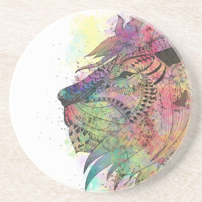 Awesome tribal watercolor lion design coaster (Front)