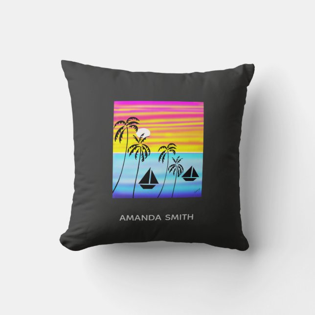 Awesome Tropical Tropical Sunset Sailing Cushion (Front)