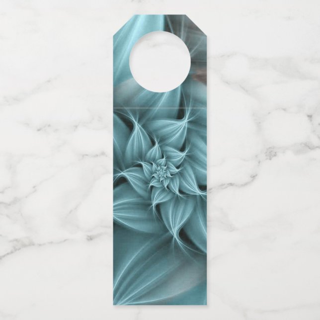 Awesome Turquoise Flower Fractal  Bottle Tag (Front)