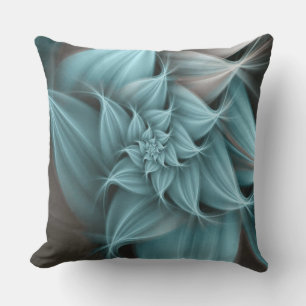 Awesome Turquoise Flower Fractal Cushion