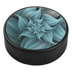 Awesome Turquoise Flower Fractal Hockey Puck