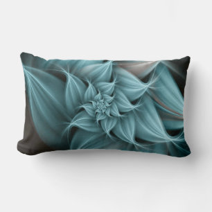 Awesome Turquoise Flower Fractal  Lumbar Cushion