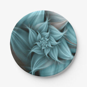 Awesome Turquoise Flower Fractal  Paper Plate