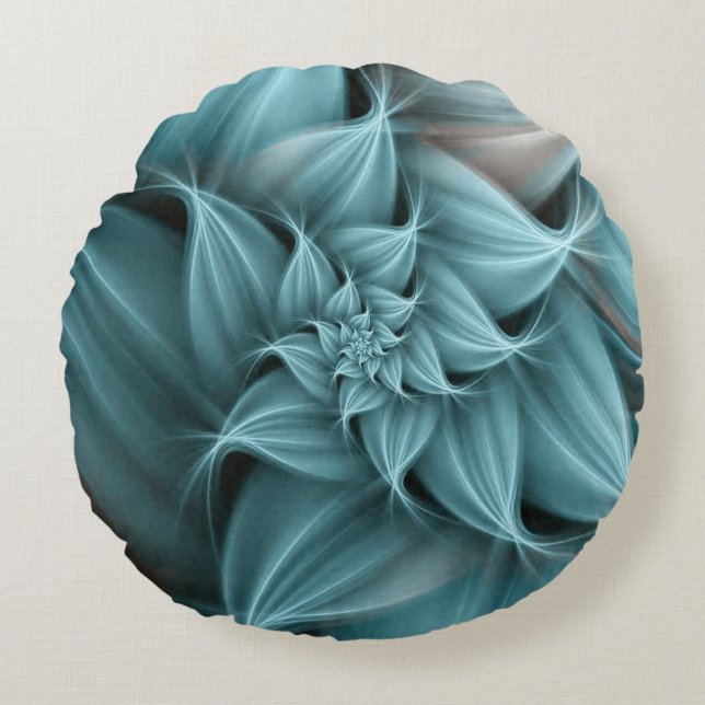 Awesome Turquoise Flower Fractal  Round Cushion (Front)