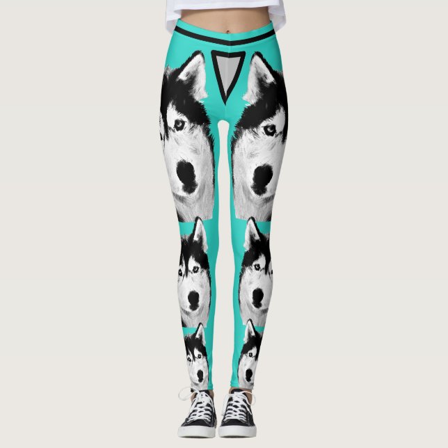Awesome Turquoise Siberian Husky Dog Leggings (Front)