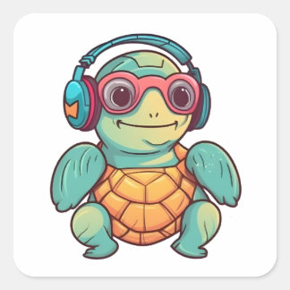 Awesome Turtle With Glasses On Adorable Animal  Square Sticker