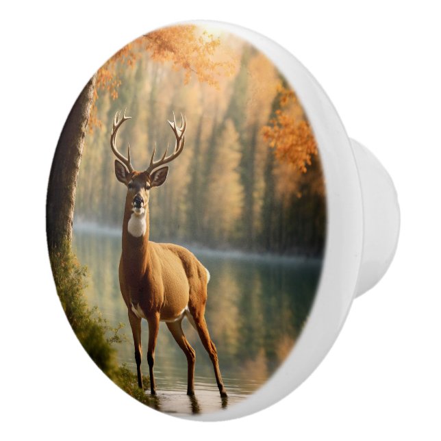 Awesome Twelve Point Buck in Autumn Waters Ceramic Knob (Right)