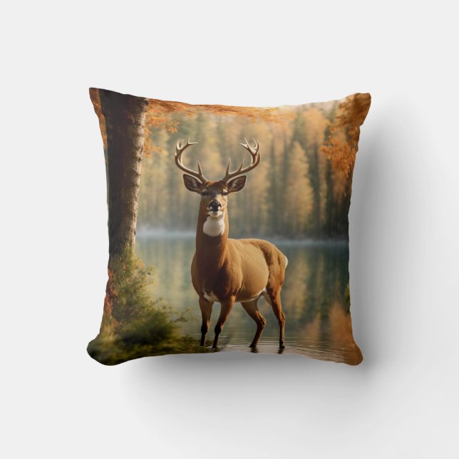Awesome Twelve Point Buck in Autumn Waters Cushion (Front)