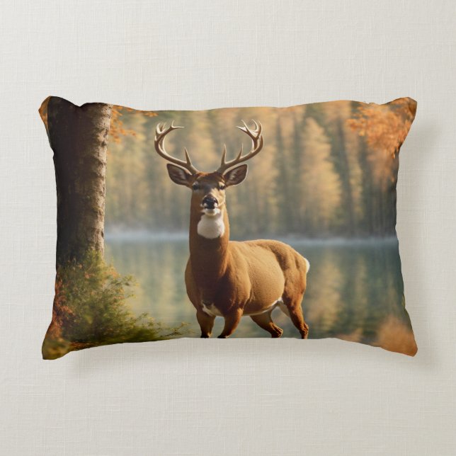 Awesome Twelve Point Buck in Autumn Waters Decorative Cushion (Front)