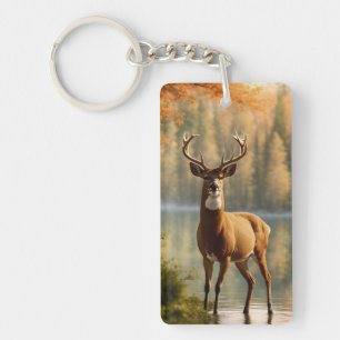 Awesome Twelve Point Buck in Autumn Waters Key Ring