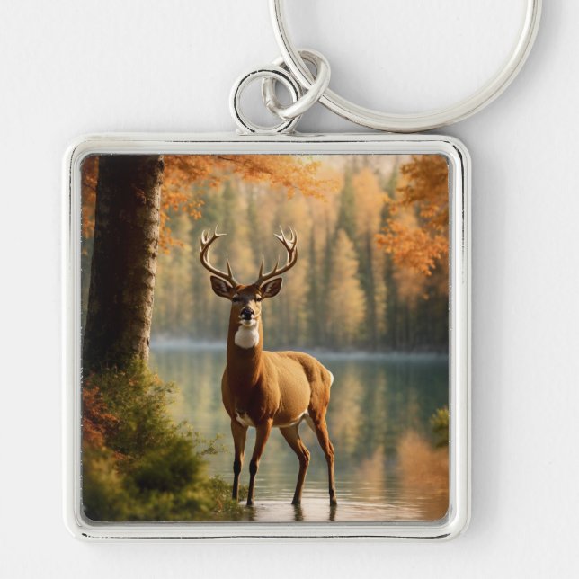 Awesome Twelve Point Buck in Autumn Waters Key Ring (Front)