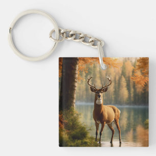 Awesome Twelve Point Buck in Autumn Waters Key Ring
