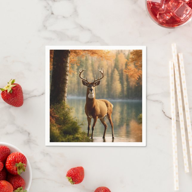 Awesome Twelve Point Buck in Autumn Waters Napkin (Insitu)