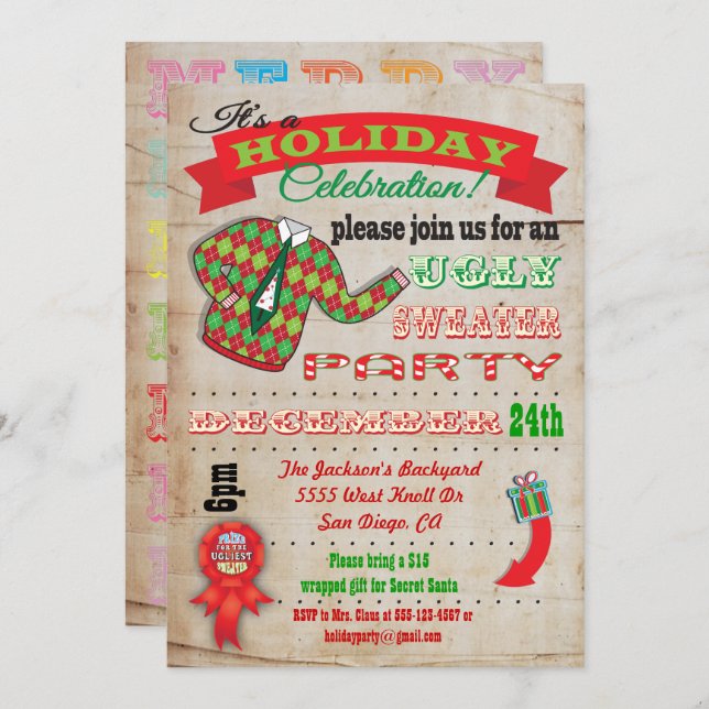Awesome Ugly Sweater Christmas Party Invitation (Front/Back)