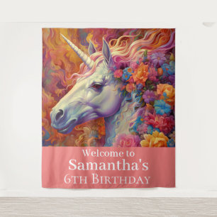 Awesome Unicorn Birthday backdrop Tapestry