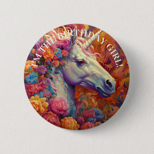 Awesome UNICORN Birthday GIRL 6 Cm Round Badge