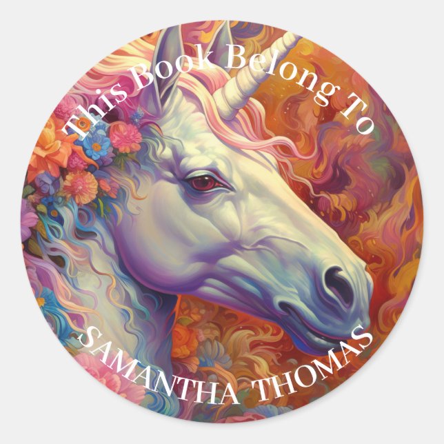AWESOME UNICORN BOOK CLASSIC ROUND STICKER (Front)