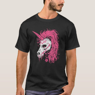 Awesome Unicorn Skeleton Skull Gothic Spooky Pink T-Shirt