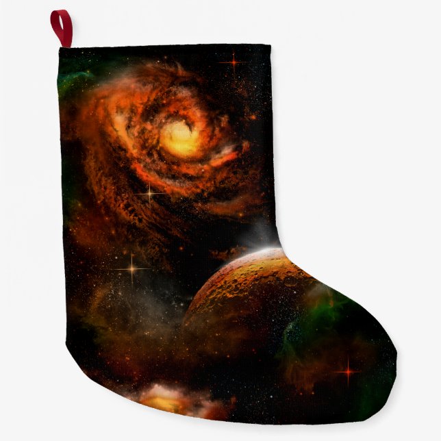 Awesome universe with planet and stars large christmas stocking (Front)