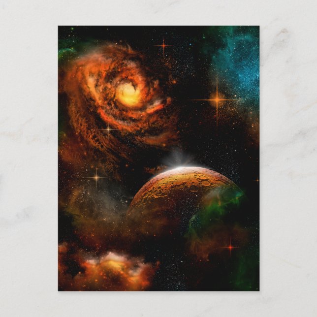 Awesome universe with planet and stars postcard (Front)