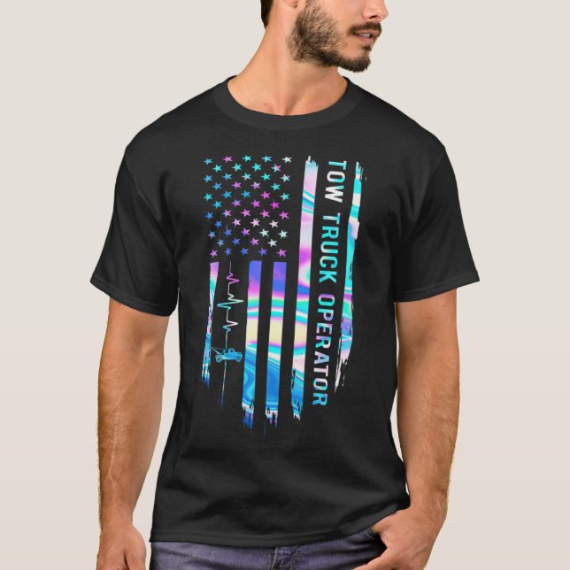 Awesome US Flag Heart Tow truck operator fashion g T-Shirt (Front)