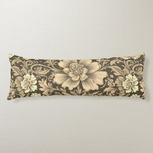 Awesome Vintage Sepia Floral Pattern Body Cushion