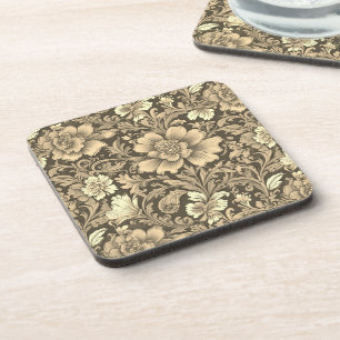 Awesome Vintage Sepia Floral Pattern Coaster