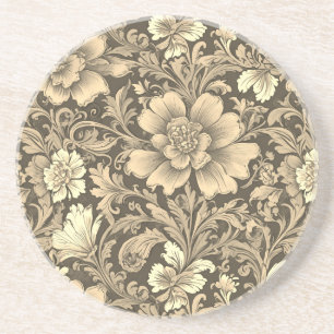 Awesome Vintage Sepia Floral Pattern Coaster