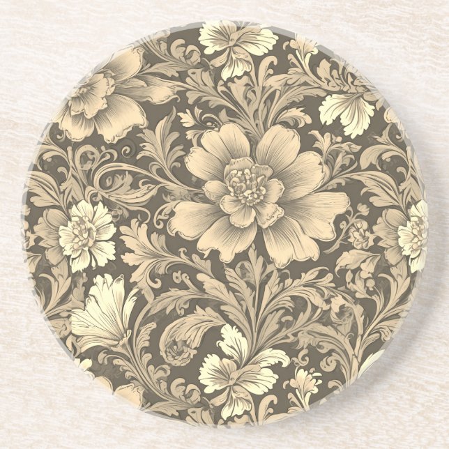 Awesome Vintage Sepia Floral Pattern  Coaster (Front)