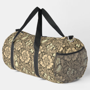 Awesome Vintage Sepia Floral Pattern Duffle Bag