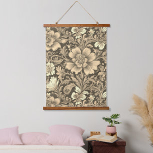 Awesome Vintage Sepia Floral Pattern Hanging Tapestry