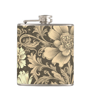 Awesome Vintage Sepia Floral Pattern Hip Flask