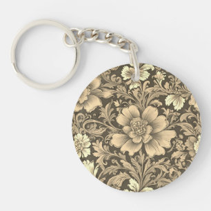 Awesome Vintage Sepia Floral Pattern Key Ring