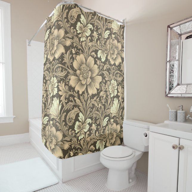 Awesome Vintage Sepia Floral Pattern  Shower Curtain (In Situ)