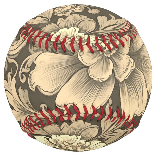 Awesome Vintage Sepia Floral Pattern  Softball (Front)