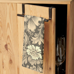 Awesome Vintage Sepia Floral Pattern Tea Towel