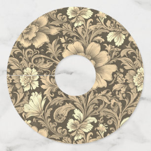 Awesome Vintage Sepia Floral Pattern Wine Glass Tag