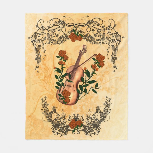 Awesome violin with violin bow fleece blanket (Front)