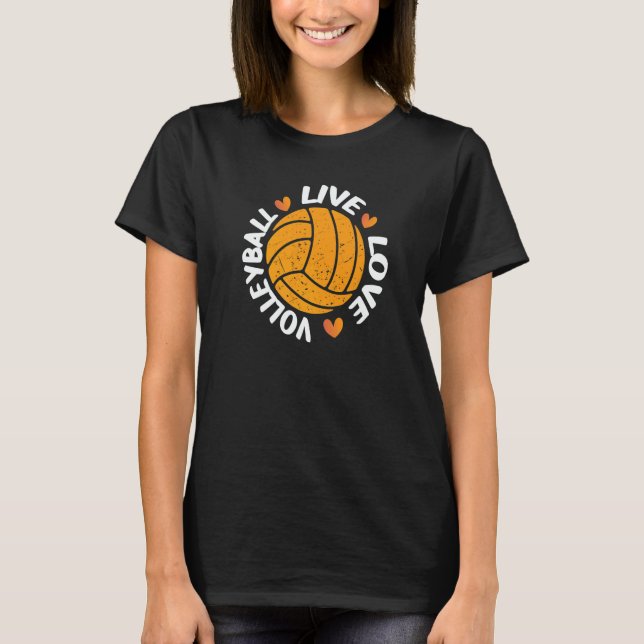 Awesome Volleyball Live Love Ball With Cute Hearts T-Shirt (Front)
