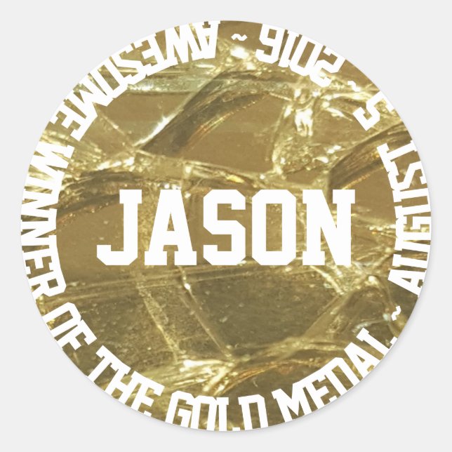 Awesome Winner of The Gold Medal Name Date Classic Round Sticker (Front)