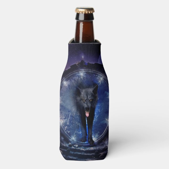 Awesome wolf comes through a gate bottle cooler (Bottle Front)