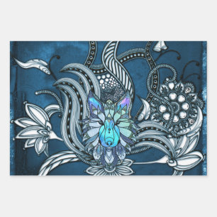Awesome wolf, lineart design wrapping paper sheet