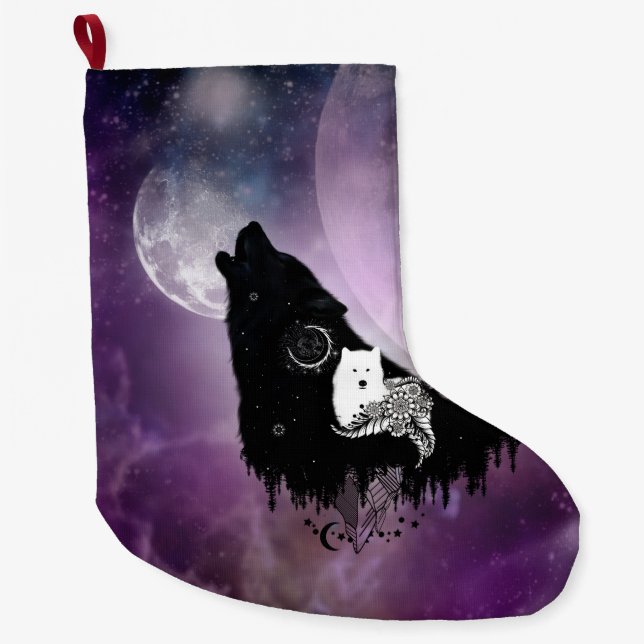 Awesome wolves large christmas stocking (Front)