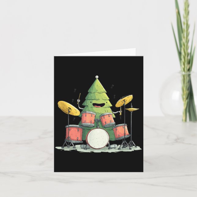 Awesome Xmas Tree With Drums For Rocking Christmas Card (Front)
