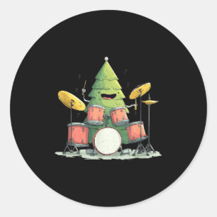 Awesome Xmas Tree With Drums For Rocking Christmas Classic Round Sticker