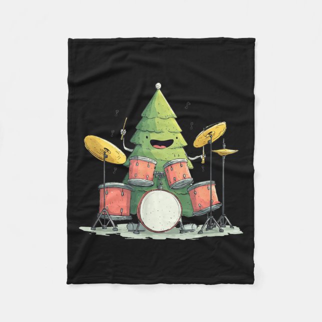 Awesome Xmas Tree With Drums For Rocking Christmas Fleece Blanket (Front)