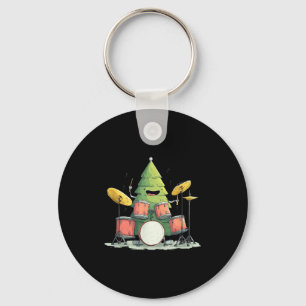 Awesome Xmas Tree With Drums For Rocking Christmas Key Ring