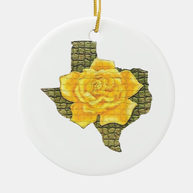 Awesome Yellow Rose Of Texas Pattern Flower Ceramic Tree Decoration (Front)