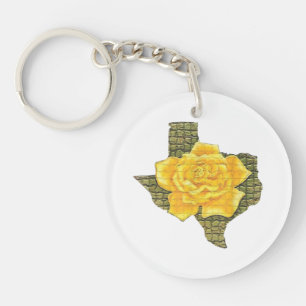 Awesome Yellow Rose Of Texas Pattern Flower Key Ring