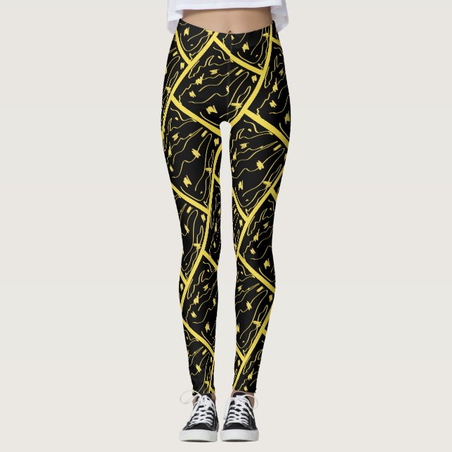 Awesome Yellow Universe Abstract Print Leggings (Front)